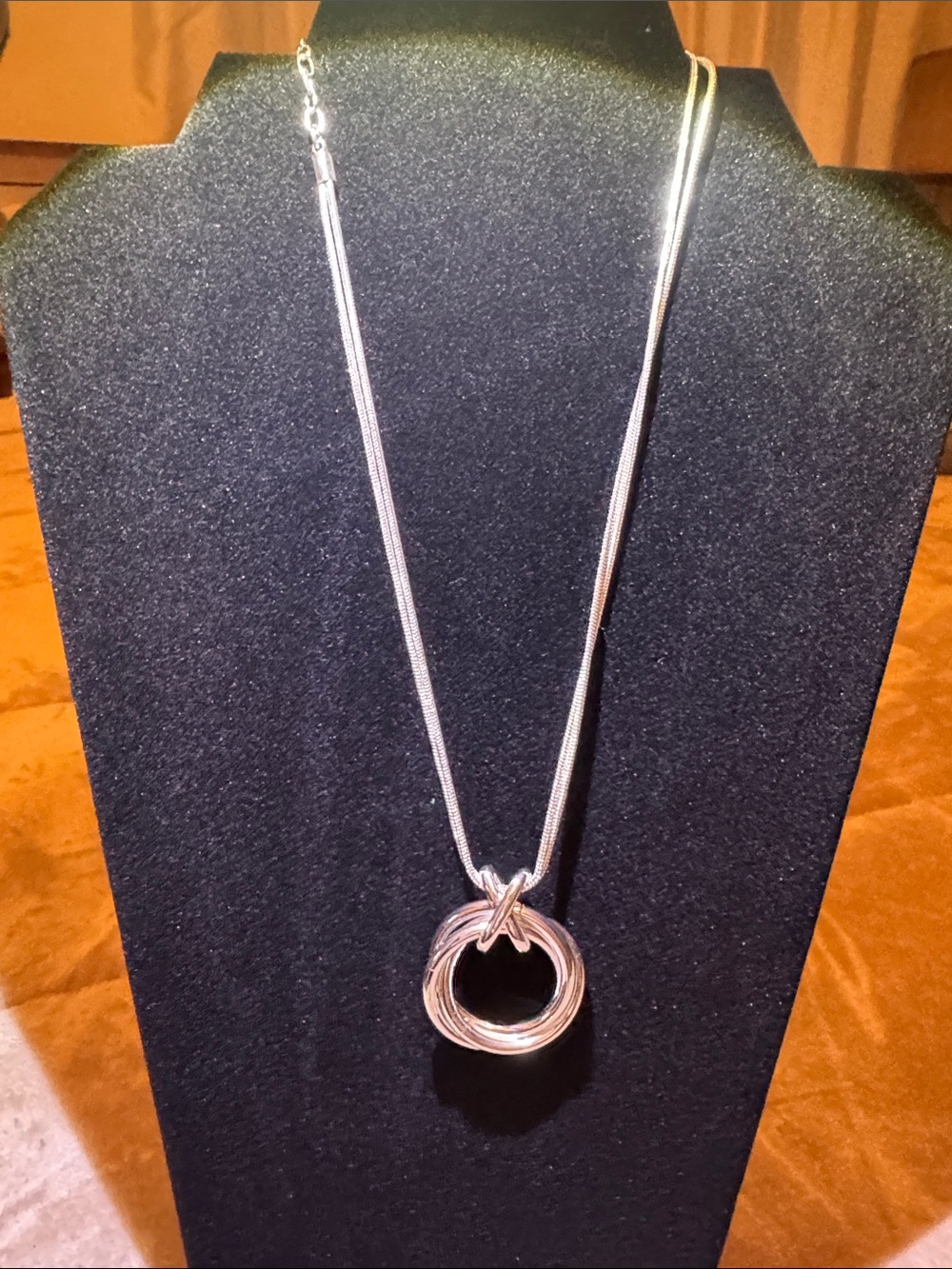 Silver-Tone Double Snake Chain Necklace w/ Interlocking Circle Pendant